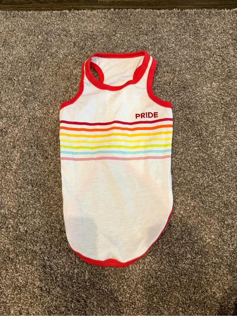 White & Red Striped Rainbow Accent Dog Tank Top ‘pride’